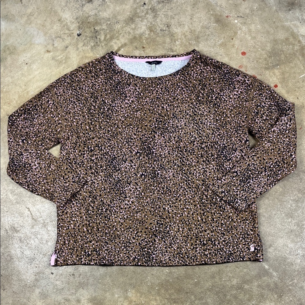 Joules Brown, pink and navy Patterned 3/4 sleeve knit top
Size: 10